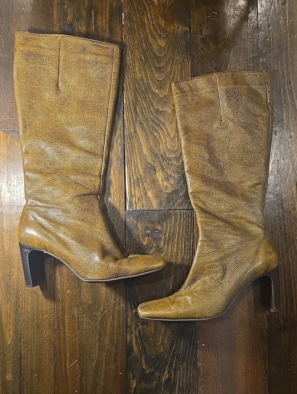 Vintage 80s Carrano Green Leather Knee High Boots Brazil SZ 8